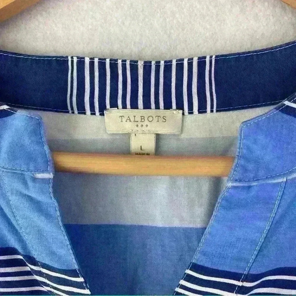 Talbots Women's Striped Button Up Long Sleeve Tunic L USA BBQ Beach Holiday - Picture 5 of 11